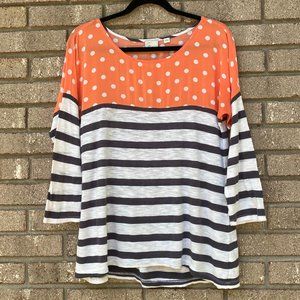 Anthropologie POSTMARK Polka Dot Striped 3/4 Sleeve Top